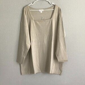 Belle by Kim Gravel Feather Knit Square Neck Sweater -Sand (Sz 4X) a468590